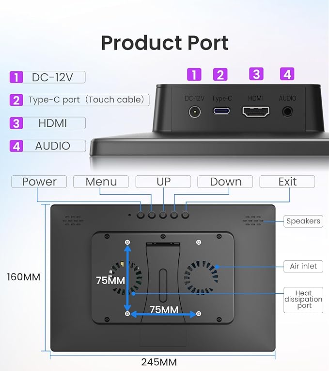 10.1 Inch Touchscreen Monitor Compatible with Raspberry Pi Built-in Enclosure 1280x800 IPS Portable HDMI Touch Screen Display for Raspberry Pi 5/4B/3B+/3B/B+ Jetson Nano Win11/10/8/7