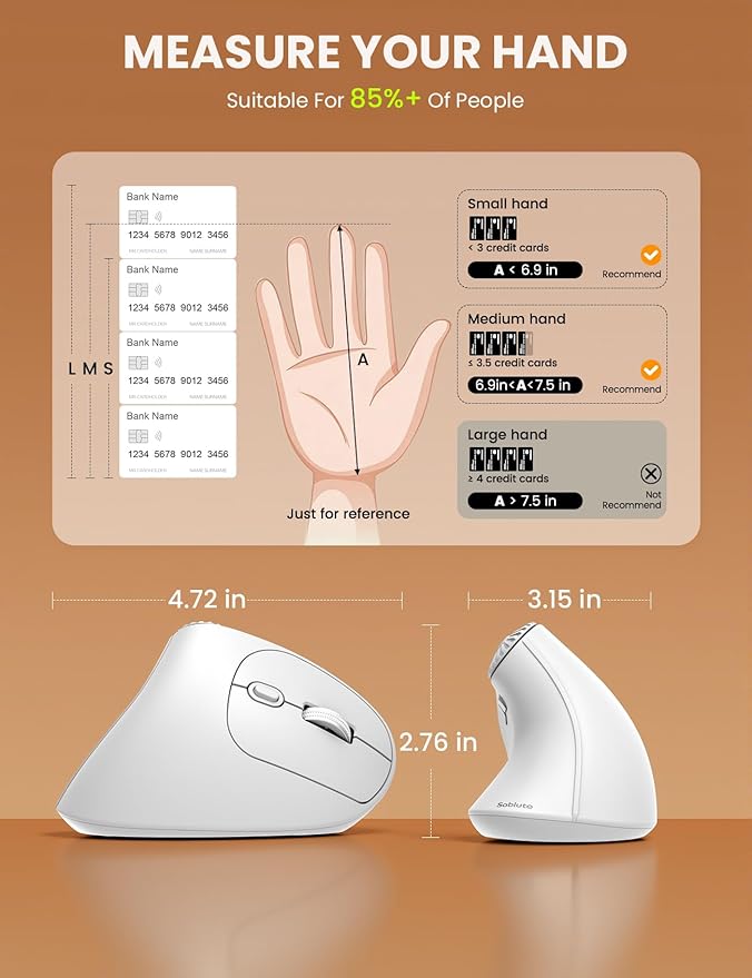 SABLUTE MAM51 Ergonomic Mouse Wireless with 3-in-1 Quick-Switch Scroll Wheel Vertical Mouse with 4000 DPI 8 Buttons Wireless Computer Mouse 2.4Ghz/Bluetooth Mouse for Laptop and Desktop-White