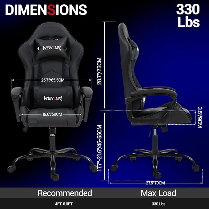 Ergonomic Massage Gaming Chair — High-Back Reclining Office Chair with Lumbar Support for Adults Height Adjustable PU Leather Black
