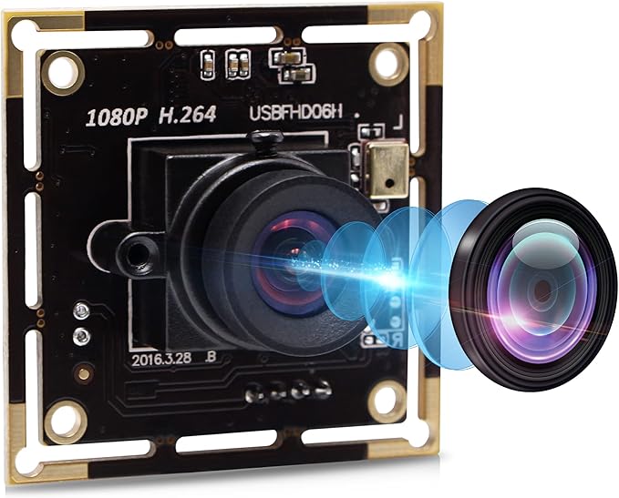1080P USB Camera Module with 100 Degree No Distortion Lens2MP Tiny USB Camera with IMX323 Sensor Mini UVC Video Webcam with MicrophoneCompatible with WindowsLinux Mac OS and Raspberry Pi