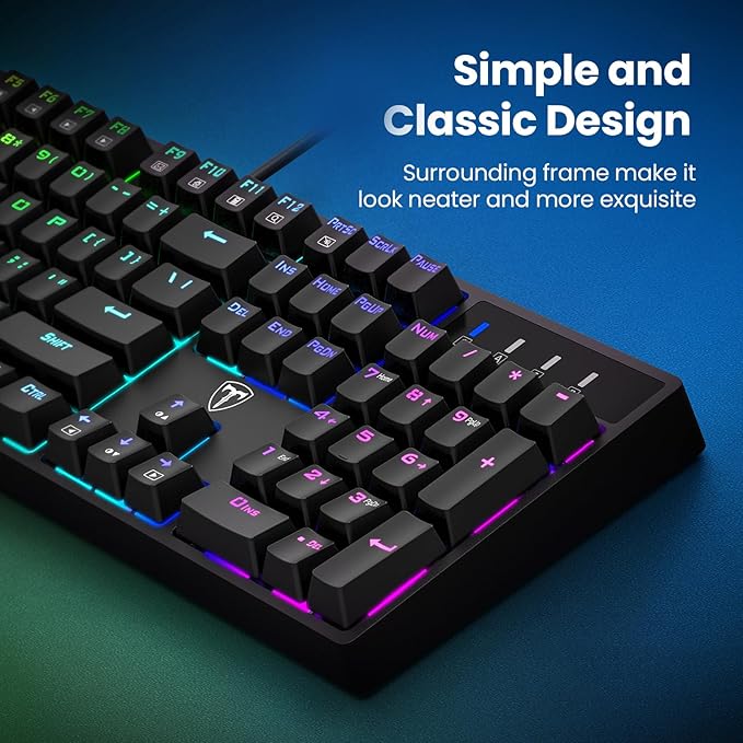RisoPhy Mechanical Gaming Keyboard Blue Switch USB Wired Keyboard 20 RGB Light up Backlit Modes 104 Key Full Size Clicky Keyboards Anti-Ghosting/Spill-Resistant Rainbow LEDKeyboards for PC(Black)