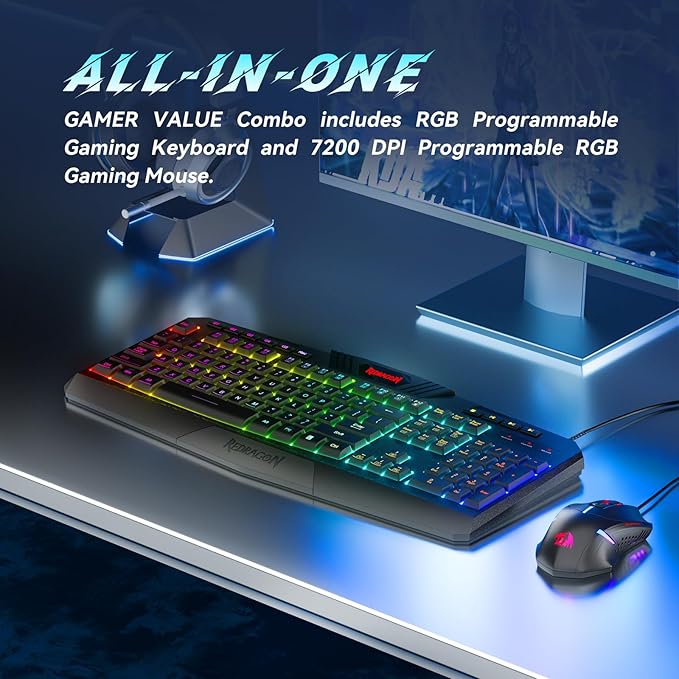 Redragon S101-3 PRO Gaming Keyboard and Mouse RGB Backlit Programmable Keyboard Mouse with Software Independent Macro Record Keys Value Combo Set New Update Version