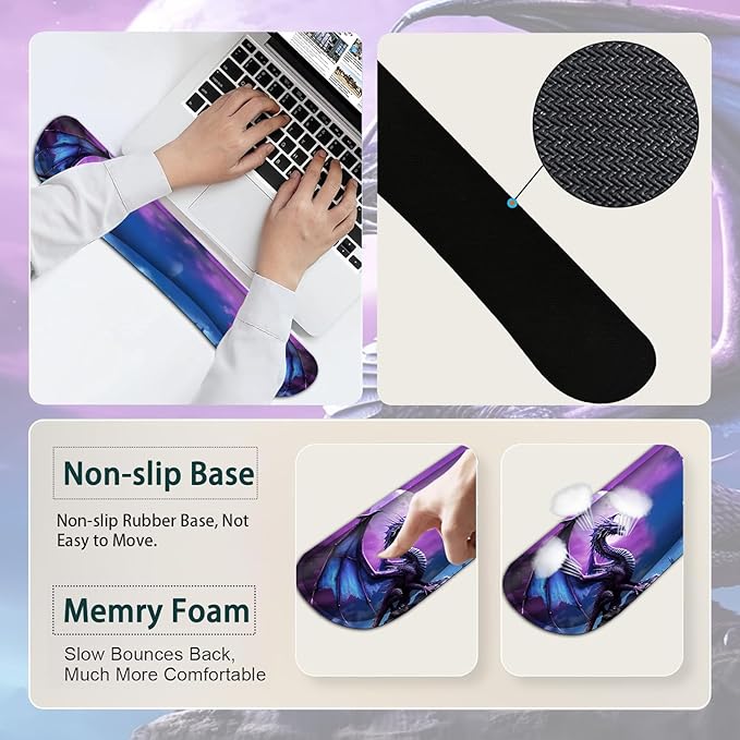 Large Mouse Pad Ergonomic Mouse Pad with Wrist Rest and Keyboard Wrist Rest 4 in 1 Set 31.5 x11.8 inch Extended Desk Pad for Home Office Purple Flying Dragon Pattern XXL Gaming Mouse Mat