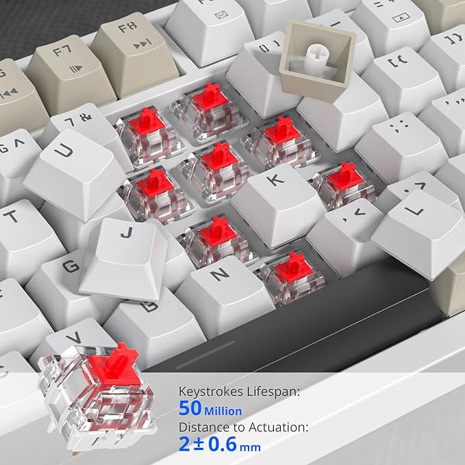 75% Mechanical Gaming Keyboard with Volumn Knob Gasket Hot Swappable RGB Wired Red Switch 82 Keys Compact Creamy (Black Grey)