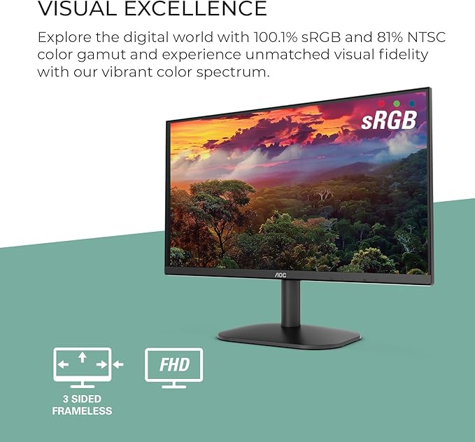 AOC 22B2HM2 22 Full HD (1920 x 1080) 100Hz LED Monitor Adaptive Sync VGA x 1 HDMI x 1 Flicker-Free Low Blue Light HDR Ready VESA Tilt Adjust Earphone Out Eco-Friendly