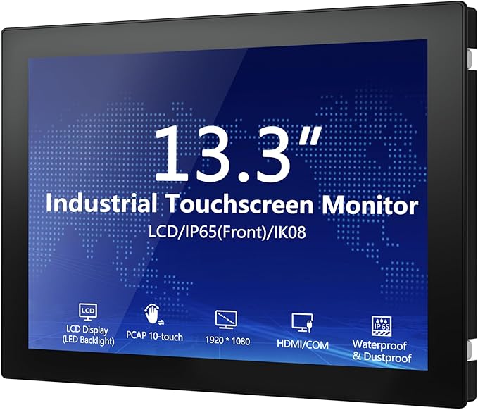 13.3 Inch Industrial Touchscreen Monitor10-Point Capacitive Touch IP65 LCD Display 4:3with VESA HDMI/VGA/DVI/USB/Audiofor Medical &amp Industrial &amp Kiosks POS.1920 * 1080
