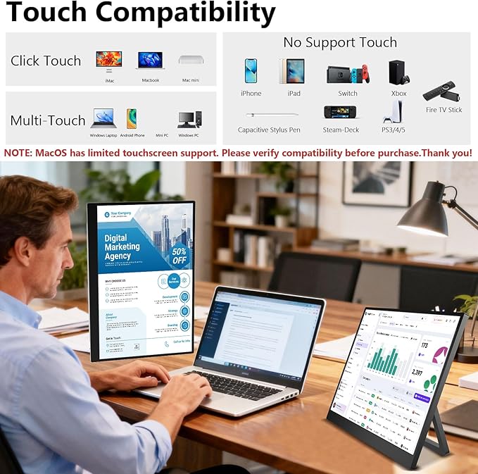 15.3 Inch FHD 1200P Touchscreen Portable Gaming Monitor USB-C HDMI Built-in Stand &amp Speakers Ultra-Thin External Second Screen Compatible with Laptop PC Mac Phone PS4 PS5 for Travel &amp Gamin