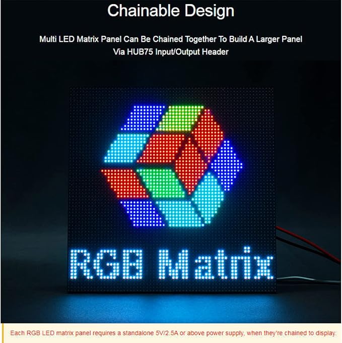 RGB Full-Color LED Matrix Panel 64x32 Pixels 2.5mm Pitch 2048 Individual RGB LEDs Adjustable Brightness Support Raspberry Pi/Raspberry Pi Pico/ESP32/Ardu Display Text Colorful Image/Animation