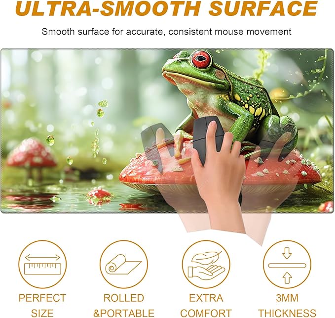 Mushroom Cute Frog Desk Mat - Large Game Mouse Pad + Wrist Rest Ergonomic Anti-Slip Memory Foam for Home Office Gaming (23.611.8in)