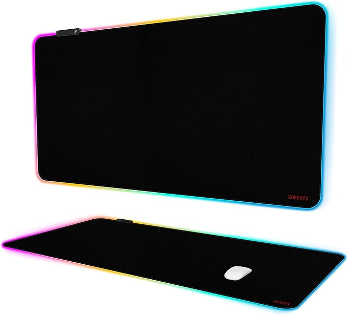 ZORESYN RGB Gaming Mouse Pad - 39.4x19.7 Large Mousepad with Led Light Keyboard Pad Gaming Accessories for Desk Non-Slip Rubber Base Big Mouse Mat for GamerBlack