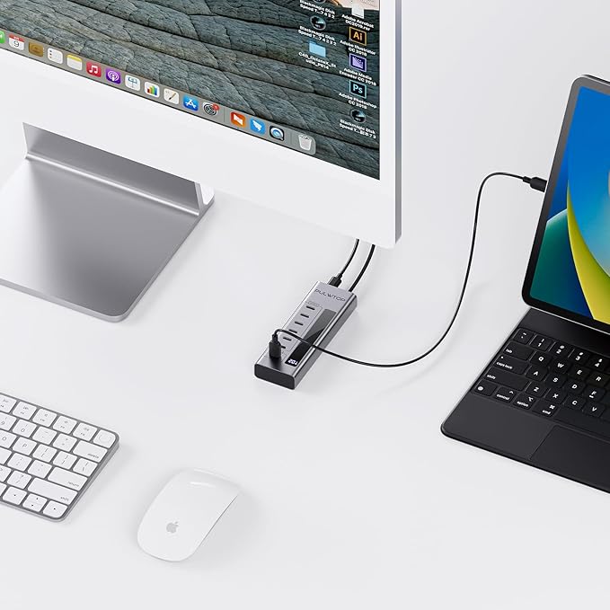 Powered USB C Hub PULWTOP 7 in 1 USB C Hub Support Data 10Gbps &amp Charging(Not Support Video) USB C Powered Hub 10Gbps Ports for iMac MacBook Pro/Air iPad XPS USB Hub with 35W PD Power Adapte