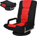 Giantex Gaming Floor Chair - 360 Degree Swivel 6 Adjustable Positions Padded Backrest Armrests Folding Rocker for Games Lazy Sofa Lounger Black/Red