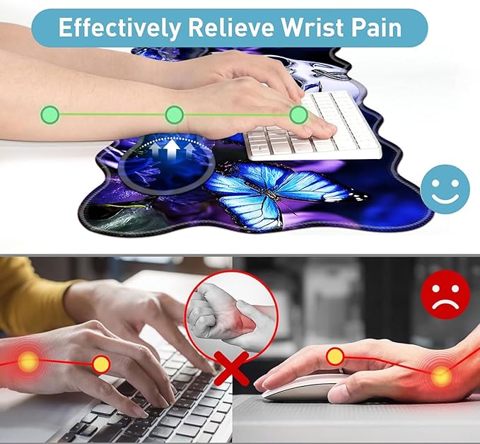 Large Mouse Pad and Keyboard Wrist Rest Desk Pad for Keyboard and Mouse 4-in-1 Large Gaming Mouse Pad with Wrist Support Desk Mat for Home Office Study Game-Skull and Butterflies