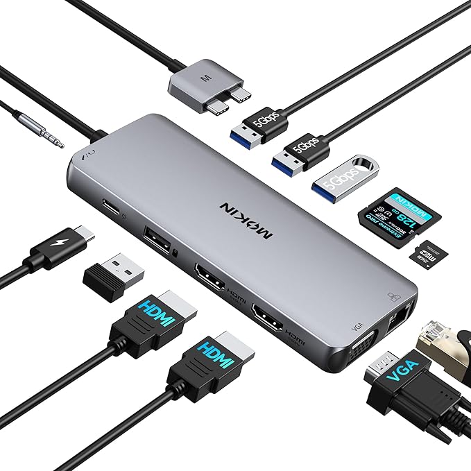MacBook Pro Docking Station Dual Monitor HDMI Adapter12 in 1 USB C Adapters for MacBook Pro Air Mac HDMI Dock Dongle Dual USB C to DualHDMI VGA Ethernet AUX 4USB SD/TF100W PD