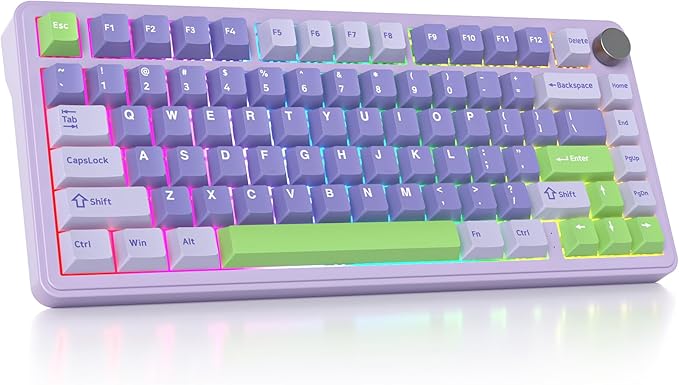 surmen M75 75% Wireless Creamy Keyboard with Gasket Pre-lubed Triple Mode Bluetooth Mechanical Gaming Keyboard BT5.0/2.4Ghz/USB with Sound Absorbing Pads Hot-Swap(Lavender)