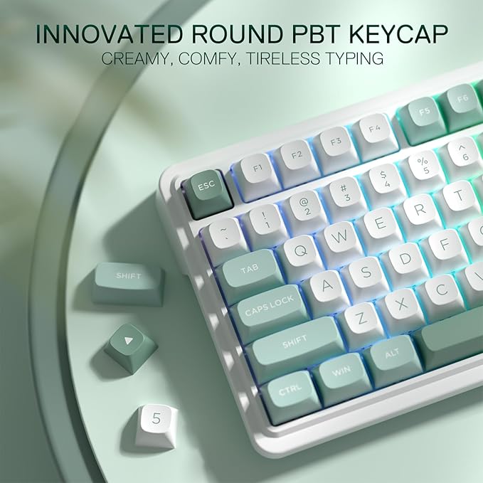 Redragon K719 Wireless Gasket Gaming Keyboard w/Hype Screen &amp Knob 95 Keys Mechanical Keyboard Easy-Control 1.14’’ TFT Info Display 5-Layer Noise Dampening Custom Linear Switch Jade Cloud Col