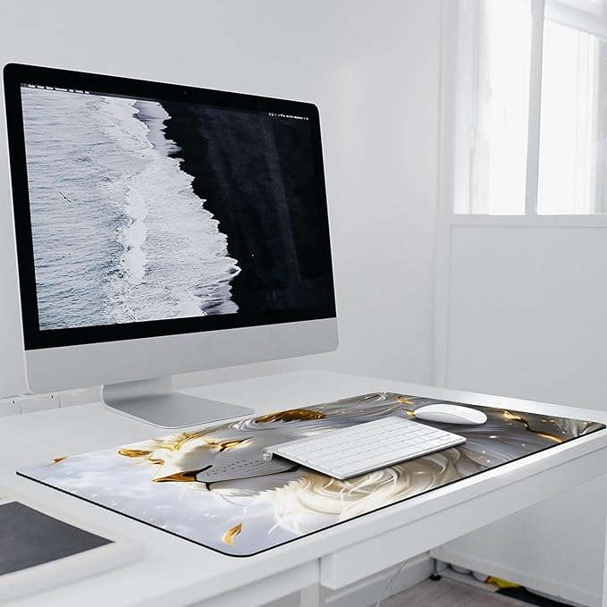 White Male Lion Desk Mat Desk Pad Large Mouse Pad Anti-Slip Big Mousepad with Stitched Edges Computer Mouse Pads for Gaming Home Office Work 16x36