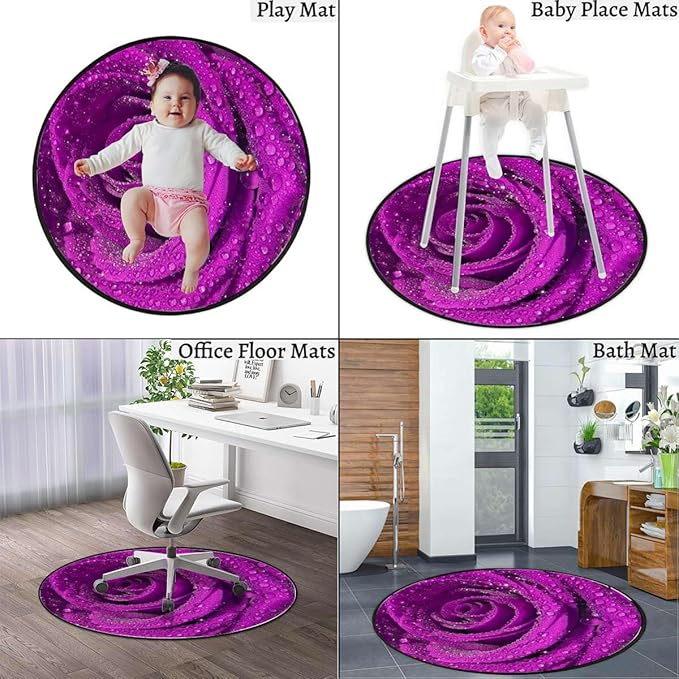 Purple Chair Mat Office Protector for Hardwood Floors Anti-Slip Floor Protection Mat Multi-Purpose Chair Carpet for Desk Romantic Love Blooms Design Diameter 39.4 in