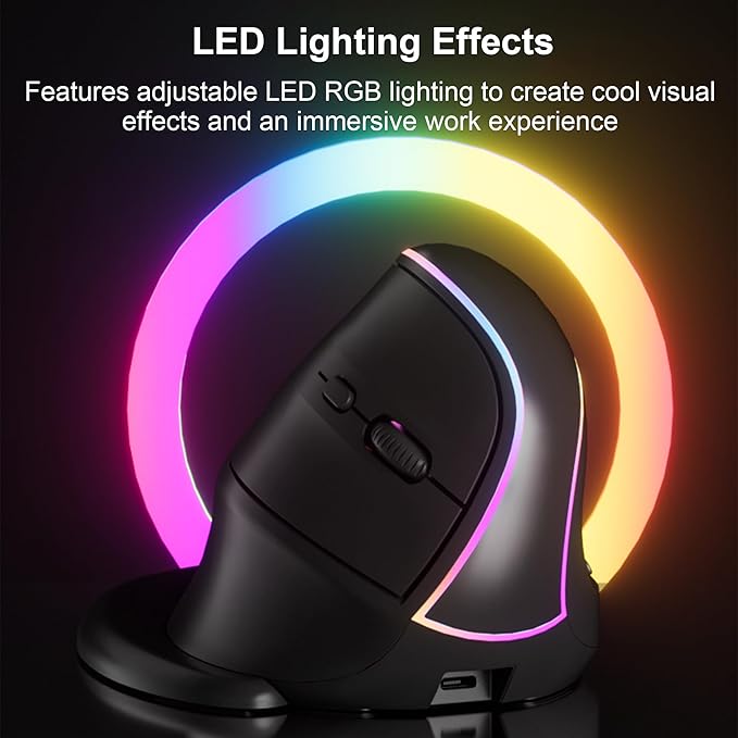 RGB Vertical Mouse 2.4G Wireless Bluetooth Wired Tri-Mode Ergonomic Mouse with Removable Palm Rest Portable Rechargeable Optical Mouse with LED Light for Laptop PC Desktop Notebook Tablet Adult Gifts