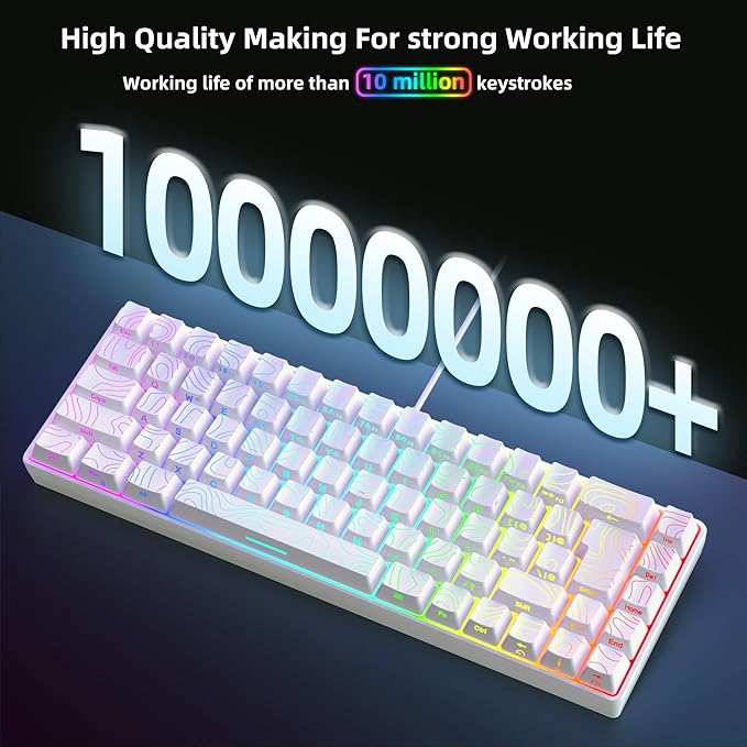 Snpurdiri 65% Wired Gaming Keyboard 68 Keys RGB Backlit Ultra-Compact Small Gaming Keyboard for PC/Mac Gamer Typist Travel Easy to Carry on Business Trip White