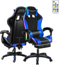 Gaming Chair Office Chair with Foot Rest Pocket Spring Cushion Speakers Ergonomic Chair Massage Chair Multiple Led Light Gaming Chairs for Adults 350lbs Black Blue