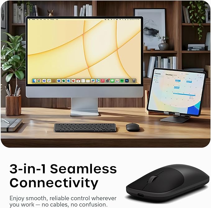 Satechi Slim EX Wireless Mouse Multi-Device Bluetooth &amp 2.4GHz Connection for macOS Windows iPadOS and Android Silent Clicks Anodized Aluminum Shell USB-C Rechargeable Battery Space Black