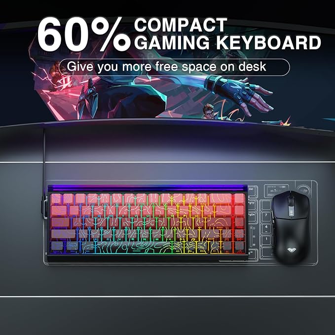 AULA Hero 68 HE 60% Gaming Keyboard Wired Hall Effect Magnetic Switch Keyboard with 8K Hz Polling Rate Side Printed PBT Keycaps RGB Light Box Customizable Web Software for PC/Mac Gamers