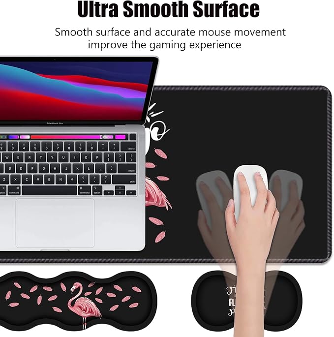Ergonomic Memory Foam Mouse Pad Wrist Rest Set Be a Flamingo in a Flock Pigeons Inspirational Quote Large Desk Pad + Keyboard Wrist Rest + Mouse Wrist Cushion + Coaster for Home Office Study Gaming