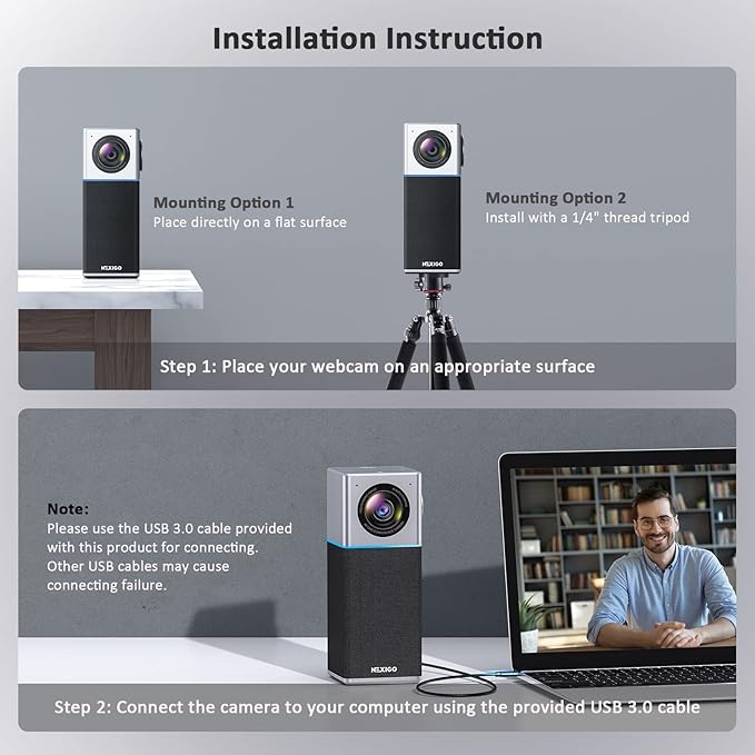 NexiGo N3000 4K Portable Video Conference Camera Zoom Certified AI Webcam with Speaker and Microphone Auto-Framing 4-Mic Array 48kHz Video Audio System for Zoom/Teams/Webex (Renewed)