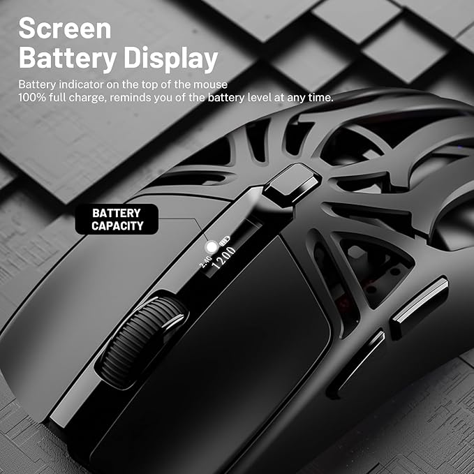 Wireless Gaming Mouse 10000 DPI Tri-Mode 2.4GHz/Bluetooth/Wired Mouse 6 Buttons Digital Display Silent Mice Rechargeable Customizable Macro and RGB Backlight for PC/Mac/Laptop (Black)
