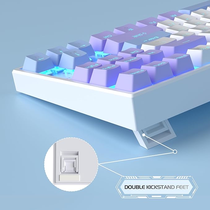 MageGee 75% Mechanical Gaming Keyboard Red Switch LED Blue Backlit 87 Keys Compact TKL Wired Computer Keyboard for Windows Laptop PC Gamer - White/Purple