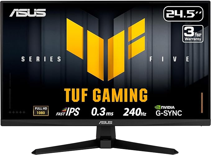 ASUS TUF Gaming Series 5 24.5” 1080P Monitor (VG259QM5A) – Full HD Fast-IPS 240Hz 0.3ms G-SYNC Compatible FreeSync Premium 99% sRGB DisplayWidget Gaming AI 3 yr Warranty