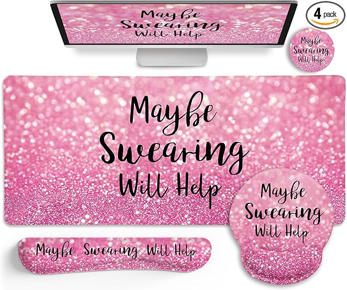 Pink Mouse Pad Set Ergonomic Mouse Pad with Wrist Rest Keyboard Wrist Support Large Desk Matt for Desktop Gaming Mousepad Cup Coaster Set Cute Pink Office Desk Accessories Decor Supplies