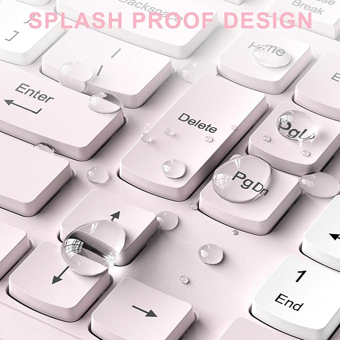 Wireless Keyboard and Mouse Combo Full-Sized Quiet Wireless Keyboard and Adjustable DPI Mouse 2.4GHz USB Receiver Keyboard and Mouse for PC Windows Desktop Laptop (Pink and White-B)
