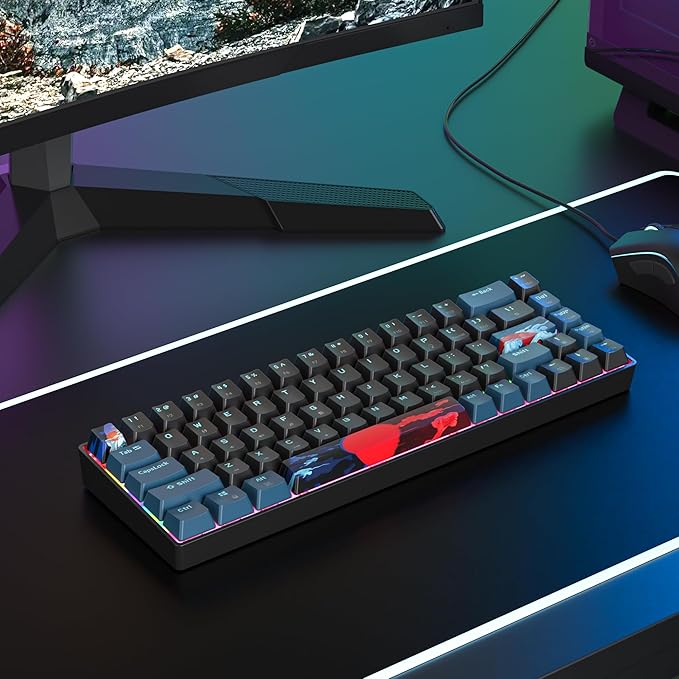 60 Percent Gaming Keyboard 68 Keys Mechanical Keyboard Rainbow Backlit Mini Compact Wired Keyboard with Red Switch for Windows Laptop Gamer(68 Monster-B)