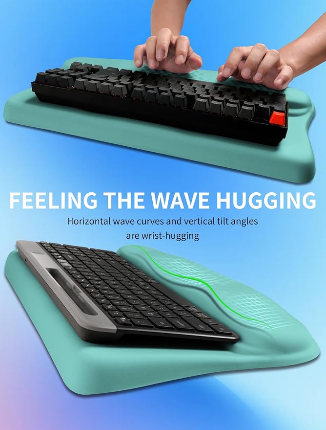 Ergonomic Wave Wrist Rest with Keyboard Stand Cushioned Palm Rest Comfortable Integrated Memory Foam for Natural Typing and Relieve Wrist Pain Baby Blue