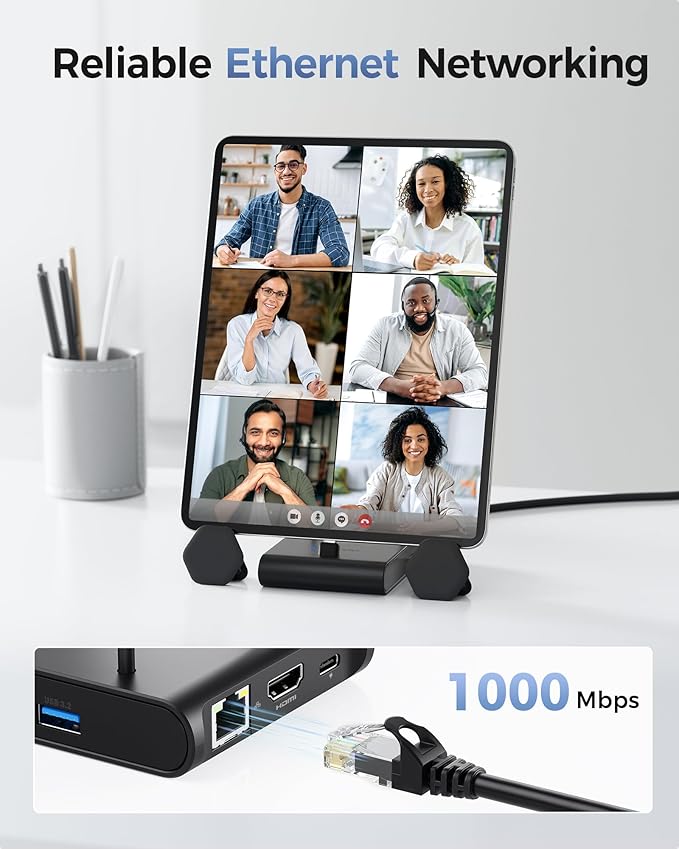 Cable Matters 5-in-1 iPhone 16/15 USB C Hub HDMI 4K@60Hz iPad Docking Station with Gigabit Ethernet USB-A 3.2 Port 100W PD USBC Hub Stand for iPhone 16/15 Pro Max iPad Pro Galaxy S23 Ultra