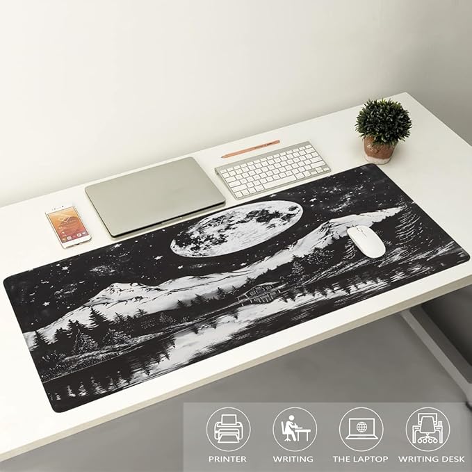 Black Forest Moon Large Mouse Pad Gaming Mousepad Desk Mat for Desktop Computer Keyboard Waterproof Mouse Mat Desk Pad with Non-Slip Base for Game School Office Home 35.4 x 15.7