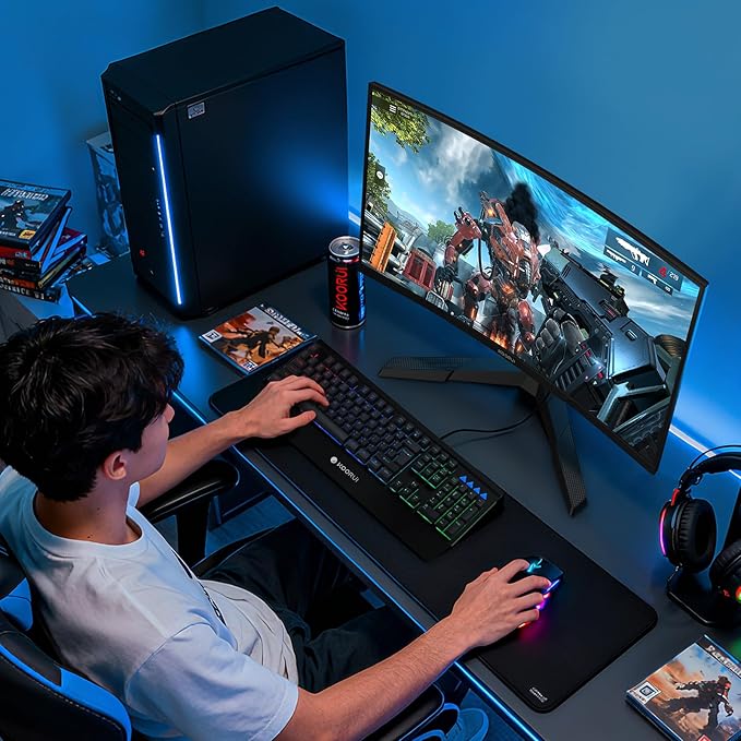 KOORUI 27 Inch Curved Gaming Monitor Full HD 1080p 1500R 180Hz Computer Monitor 99% sRGB Adaptive Sync Display Port 1.2x1 &amp HDMI 2.0x2 Eye Care VESA Compatible Black 27E6CA