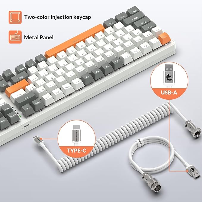 ZIYOU LANG K3 Mechanical Wired Gaming KeyboardLED Rainbow Backlit Linear Red Switch 100 Keys Full Anti-ghostingErgonomic Durable ABS Mixed Color Keycaps with Coiled Type-C to USB Cable-White