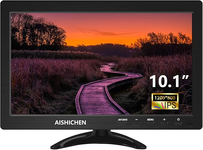 10.1 Inch Small Monitor Raspberry Pi Display Built-in Speakers Mini Screen1280 x 800 HDMI Monitor 60 Hz 5ms IPS Screen Display w/Remote Control HDMI VGA AV BNC Input(10.1-1280x800P)