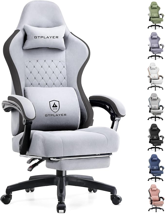 GTPLAYER Gaming Chair Computer Office Chair with Pocket Spring Cushion Linkage Armrests and Footrest High Back Ergonomic Computer Chair with Lumbar Support Task Chair with Footrest