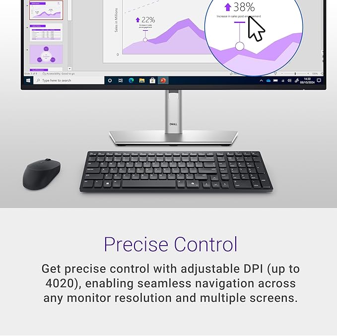 Dell MS5120W Mobile Pro Wireless Mouse – Wireless 2.4GHz Bluetooth 5.0 Microsoft Swift Pair/Dell Pair (Windows 10 &amp 11 only) Optical LED Sensor - Black