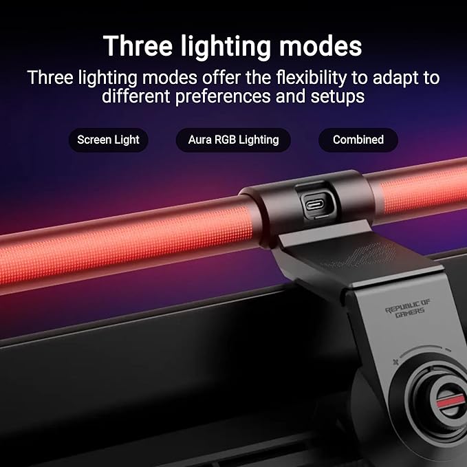 ASUS ROG Aura Monitor Light Bar (ALB01) - Asymmetrical Lighting bar 3 Modes RGB Lighting USB-C Patented clamp Magnetic Buckle Aura Sync Compatible DisplayWidget Center Quick Installation