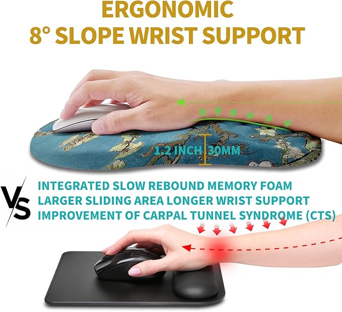 Hokafenle Ergonomic Mouse Pad Wrist Support Wrist Rest Mousepad for Carpal Tunnel Pain Relief with Integrated Memory Foam Slope Massage Bulge (11.8x7.9 inchApricot Flower