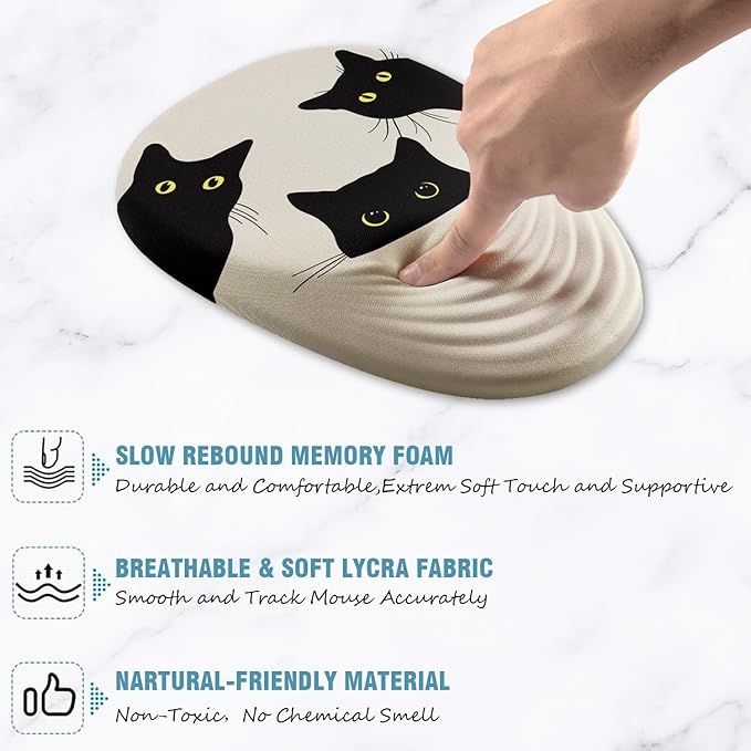 Mouse Pad Ergonomic Mouse Pad with Wrist Rest Support and Non-Slip PU Base Cute Computer Mousepad for Pain Relief Office &amp Home Beige Three Cats