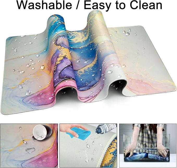 Mouse Pad + Desk Mat + Keyboard Wrist Rest + Coaster 4 in 1 Set Cute Ergonomic Large Gaming Mousepad with Wrist Rest Support Desk Pad for Computer Laptop Office Home Decor-Marble 3