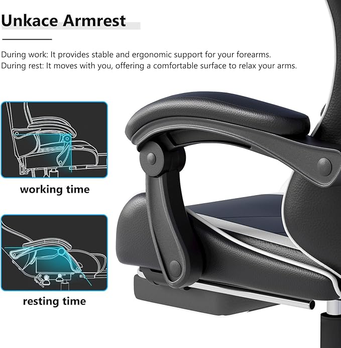Gaming Chair with Headrest and Lumbar Support Ergonomic High Back Office Chair Racing Style Executive Computer Desk Chair Leather Adjustable Swivel Task Chair for Home Office (White)