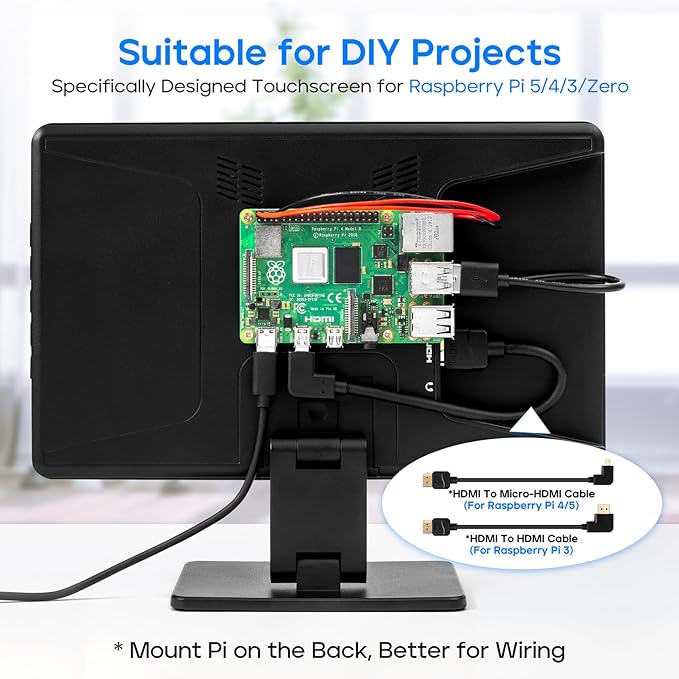 Touch Screen Monitor with CaseROADOM 10.1’’ Raspberry Pi Screen IPS FHD 1024×600Responsive and Smooth TouchDual Built-in SpeakersHDMI InputCompatible with Raspberry Pi 5/4/3/ZeroVersatile Stand