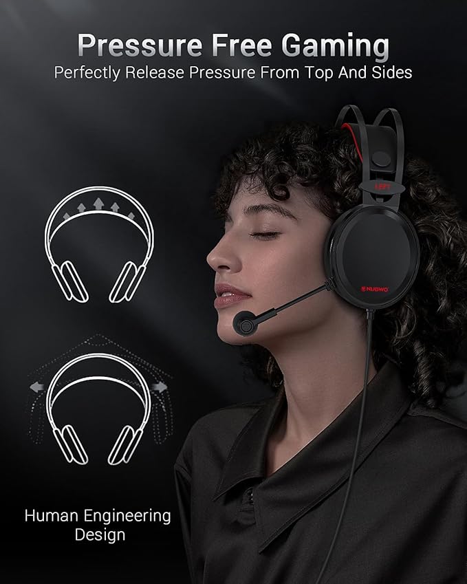 NUBWO Gaming headsets PS4 N7 Stereo Xbox Headset Wired PC Gaming Headphones with Noise Canceling Mic Over Ear Gaming Headphones for PC/MAC/PS4/PS5/NS/Xbox 1 (Adapter Not Included) -Red